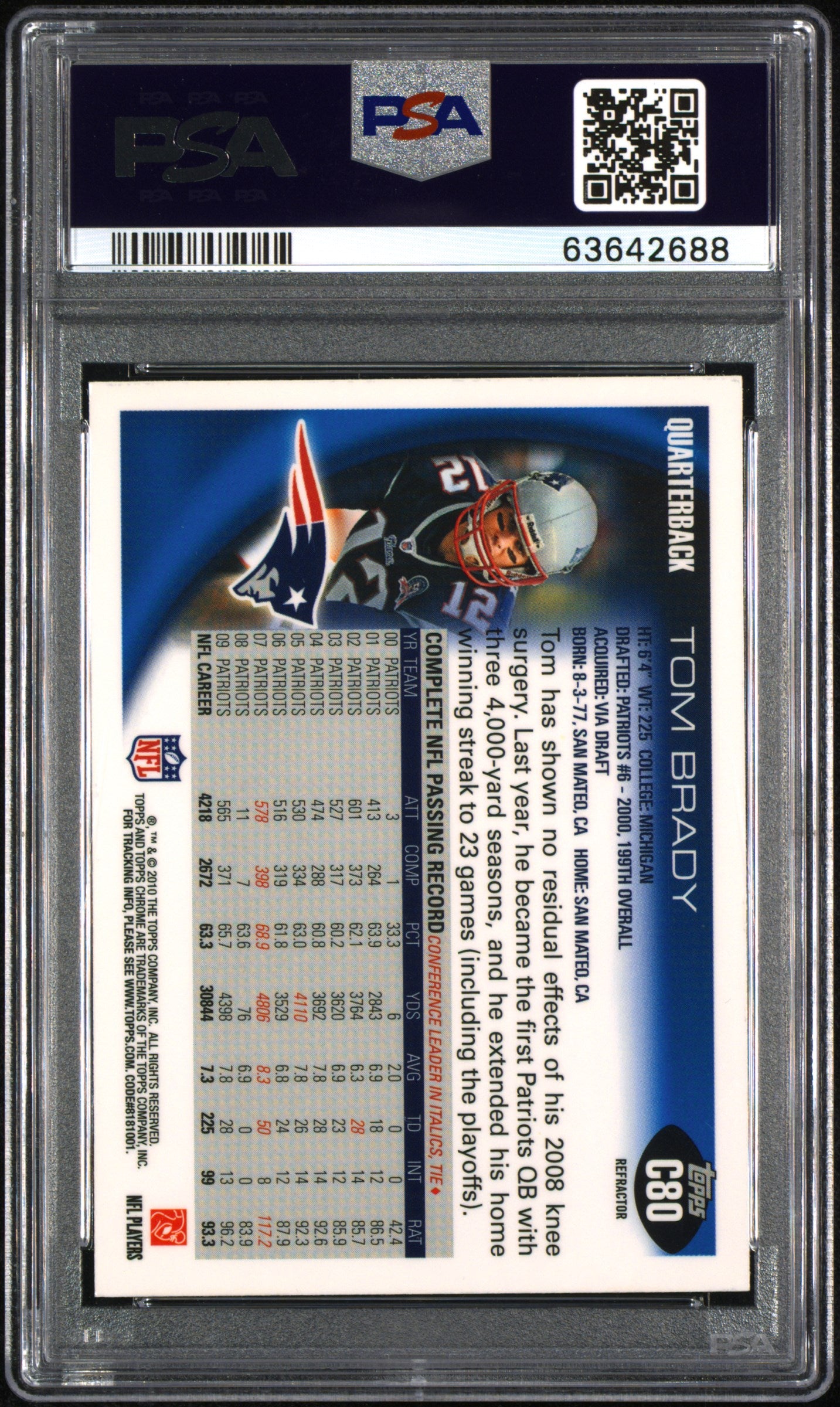 2010 Topps Chrome Tom Brady #C80 Refractor PSA 9