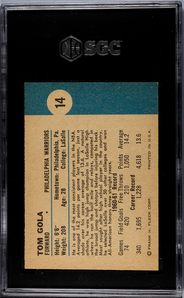 1961 Fleer Tom Gola #14 SGC 6
