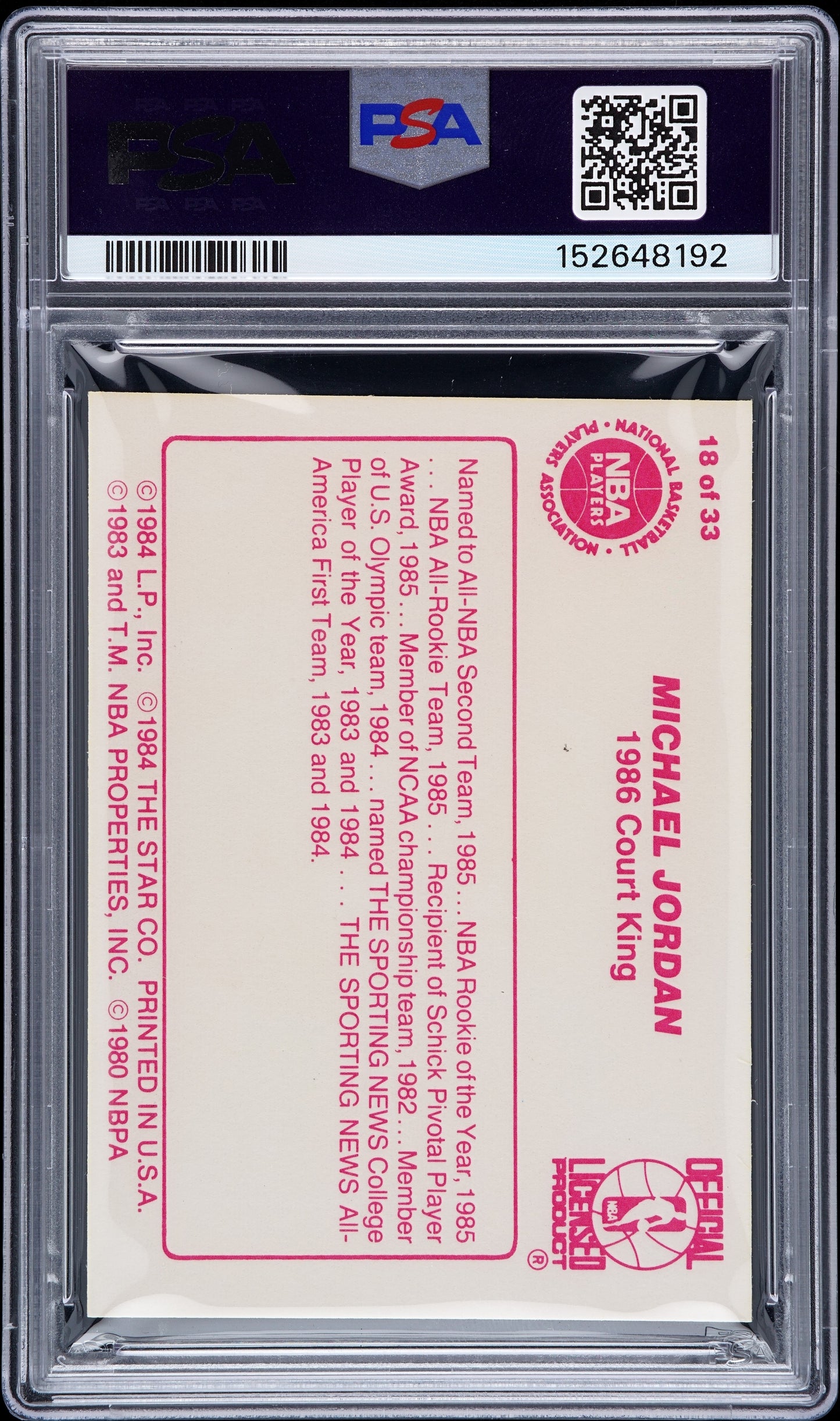 1986 Star Court Kings Michael Jordan #18 PSA 7