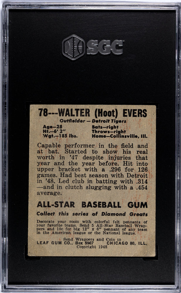 1948 Leaf Gum Co. Walter Evers #78 SGC 4