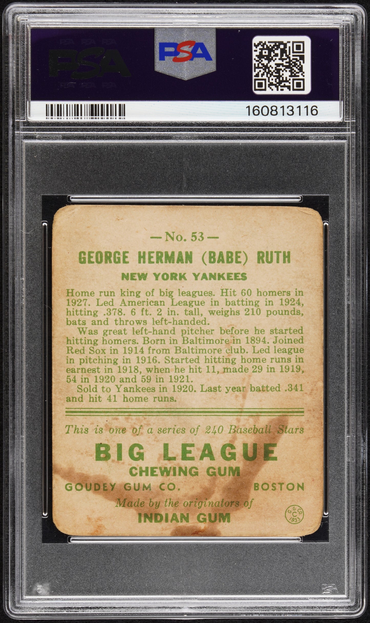 1933 Goudey Babe Ruth #53 PSA 1