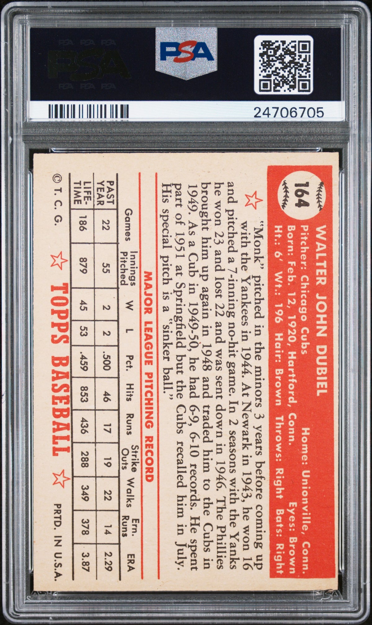 1952 Topps Walt Dubiel #164 PSA 7