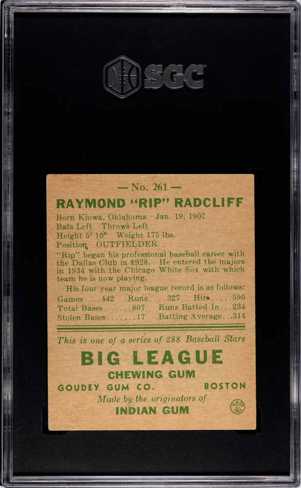 1938 Goudey Heads Up Rip Radcliff #261 SGC 5