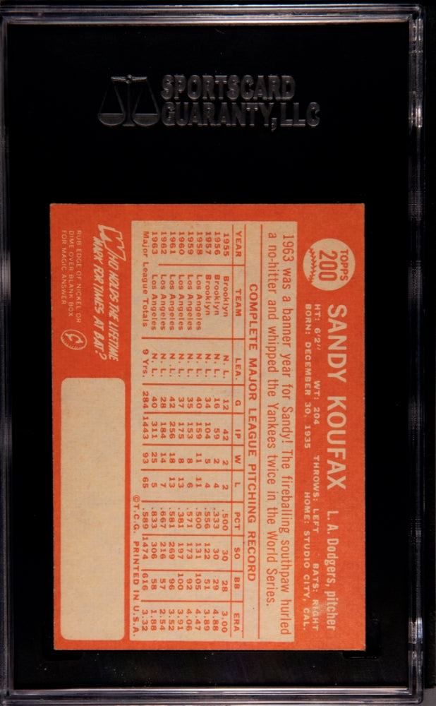 1964 Topps Sandy Koufax #200 SGC 5.5