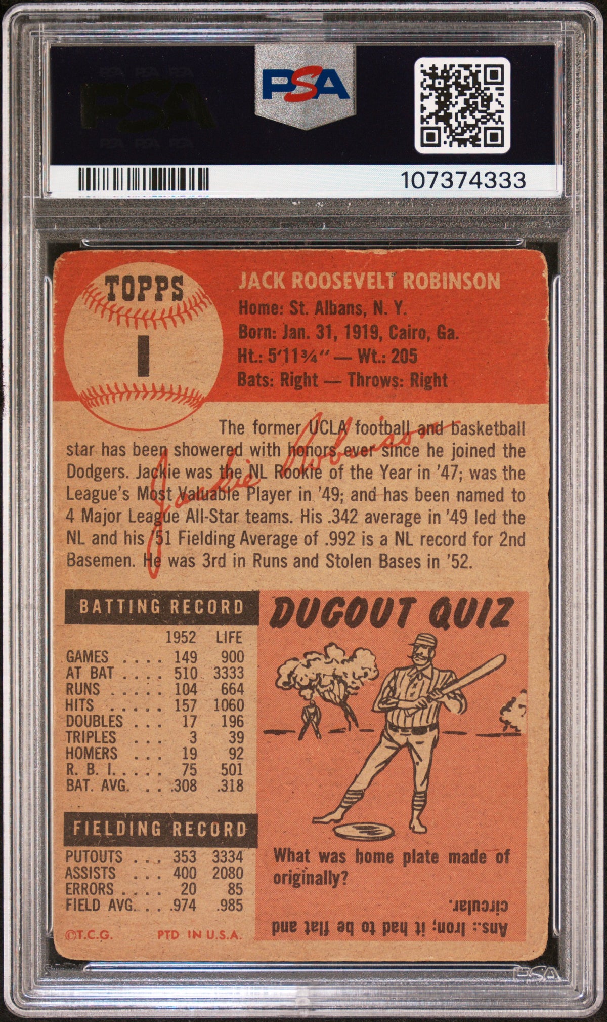 1953 Topps Jackie Robinson #1 PSA 1.5
