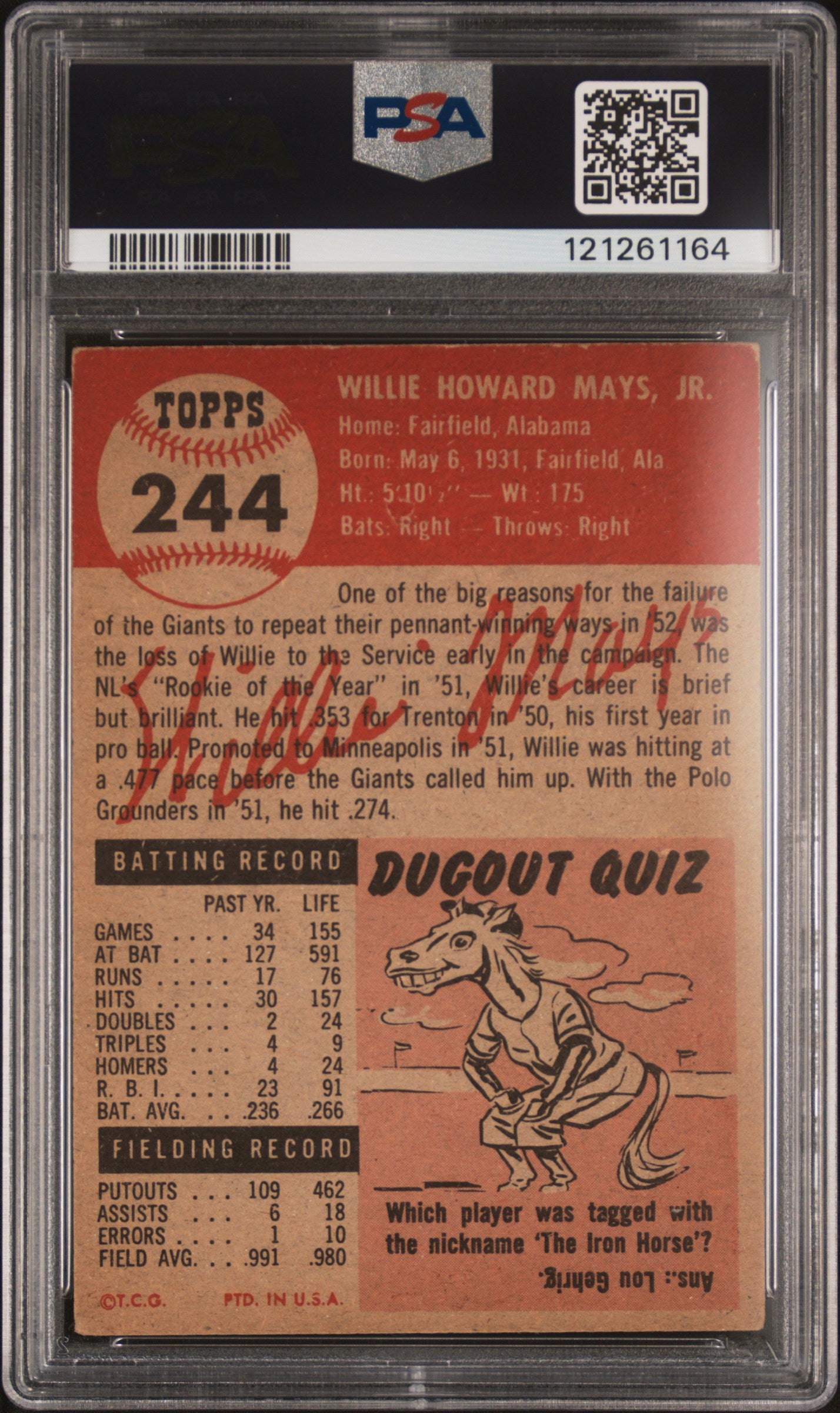 1953 Topps Willie Mays #244 PSA 3