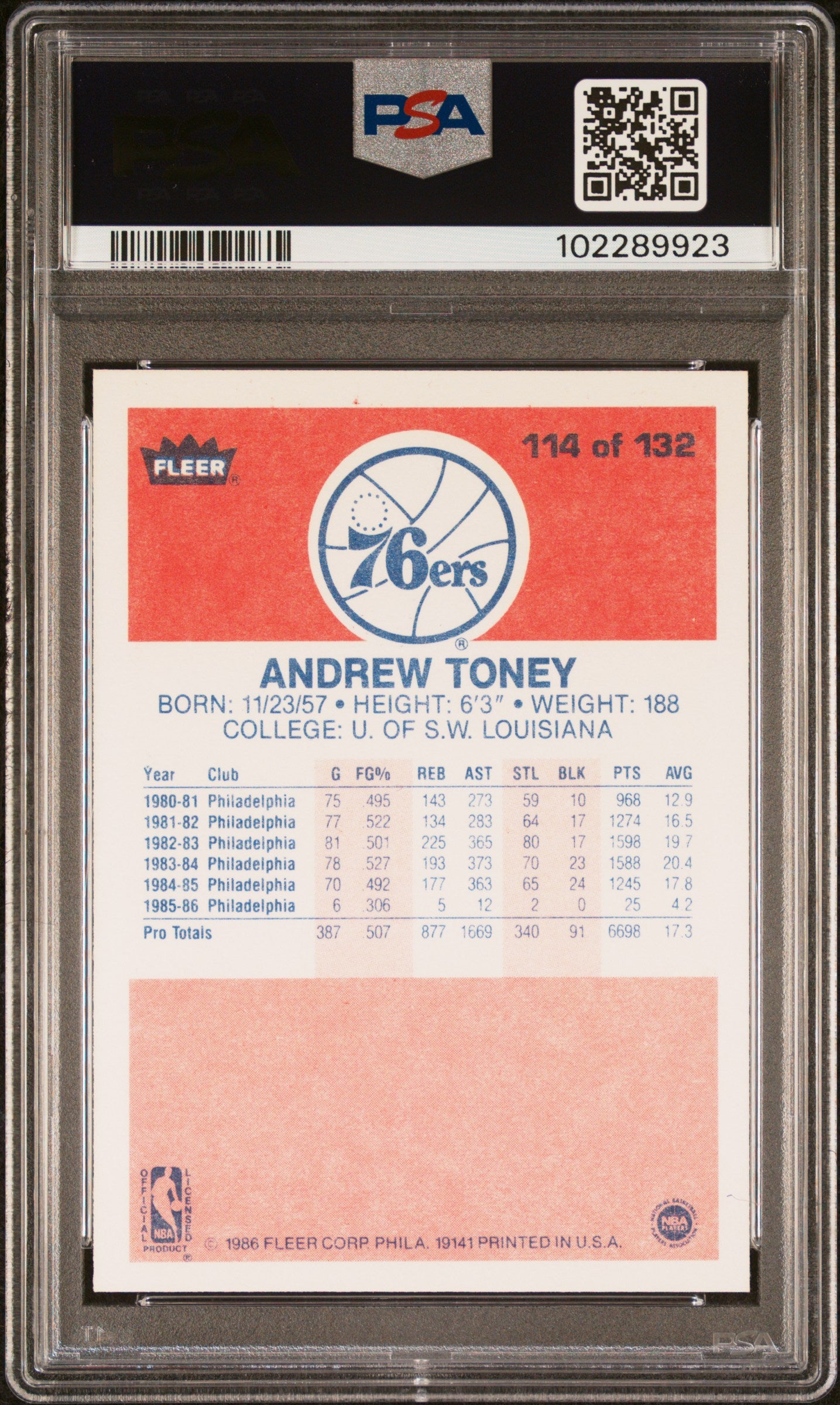 1986 Fleer Andrew Toney #114 PSA 9