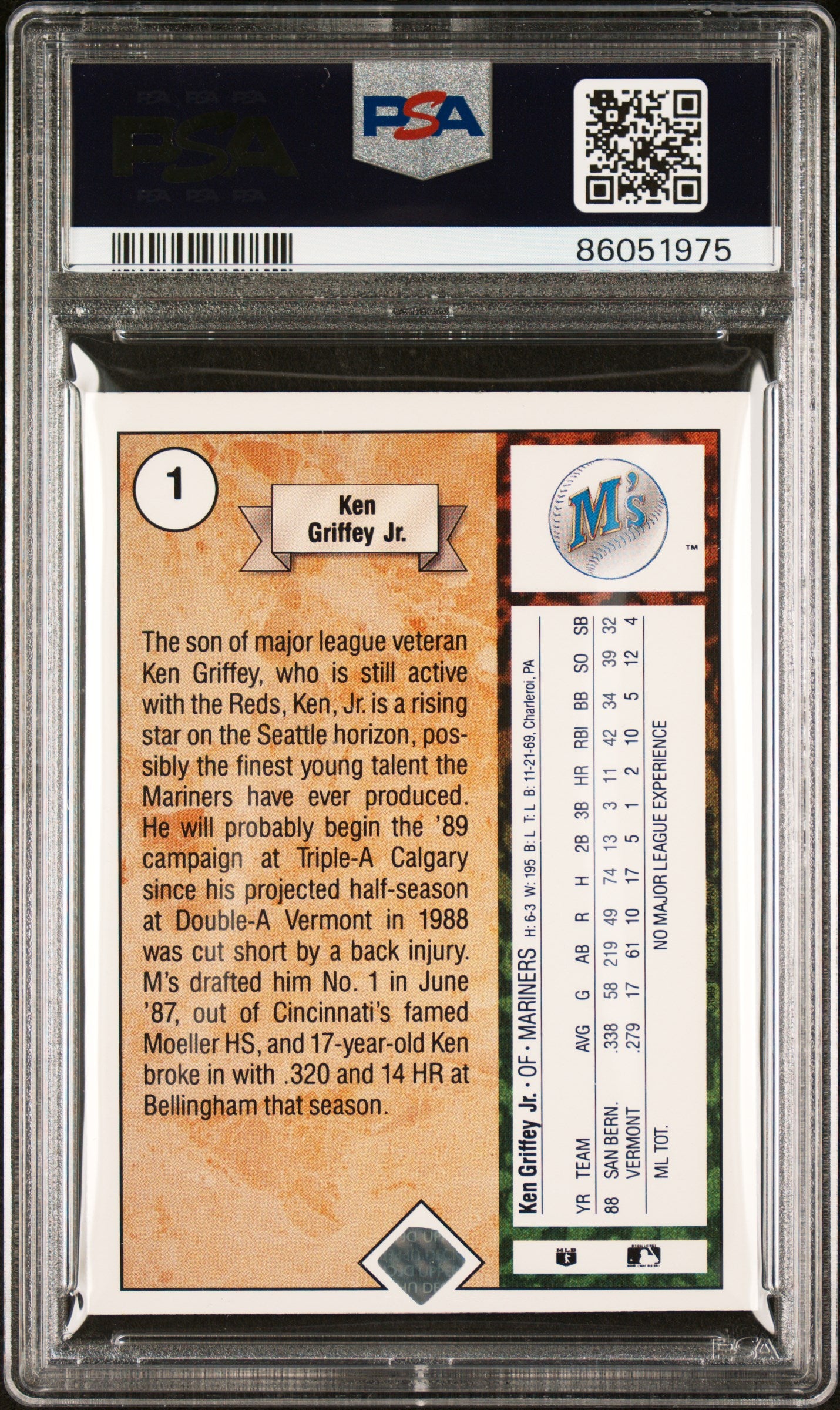 1989 Upper Deck Ken Griffey JR. #1 Star Rookie PSA 6