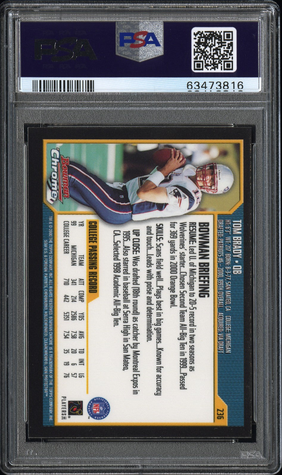 2000 Bowman Chrome Tom Brady #236 PSA 9