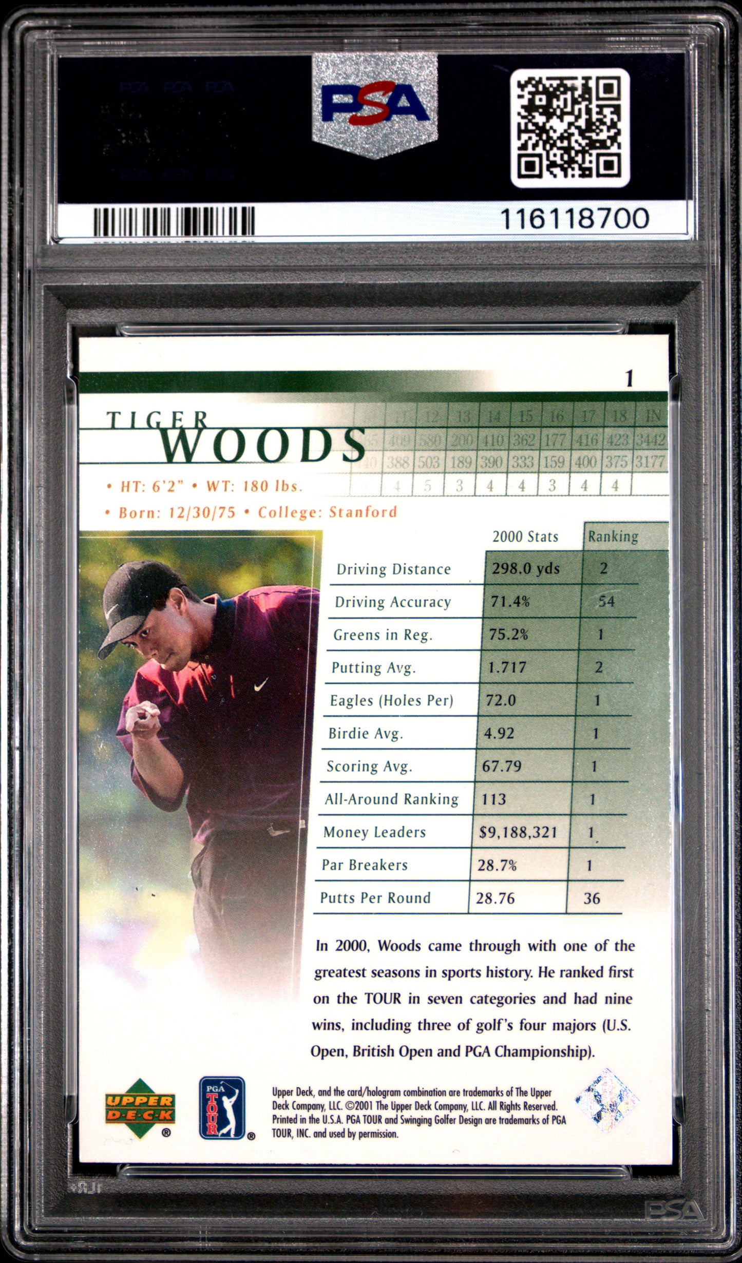 2001 Upper Deck Golf Tiger Woods #1 PSA 10