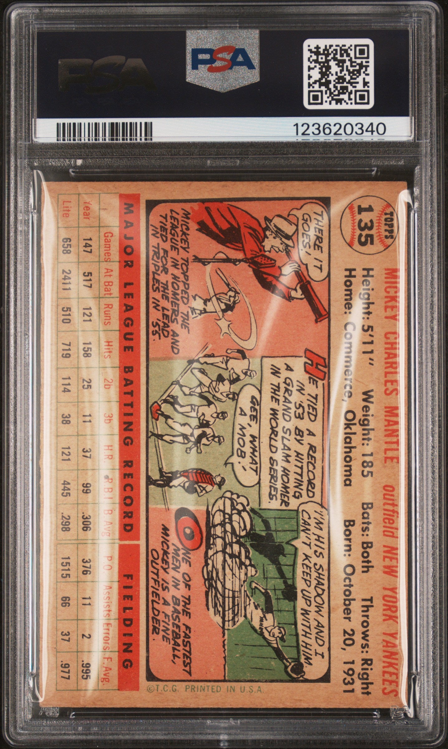 1956 Topps Mickey Mantle #135 White Back PSA 5