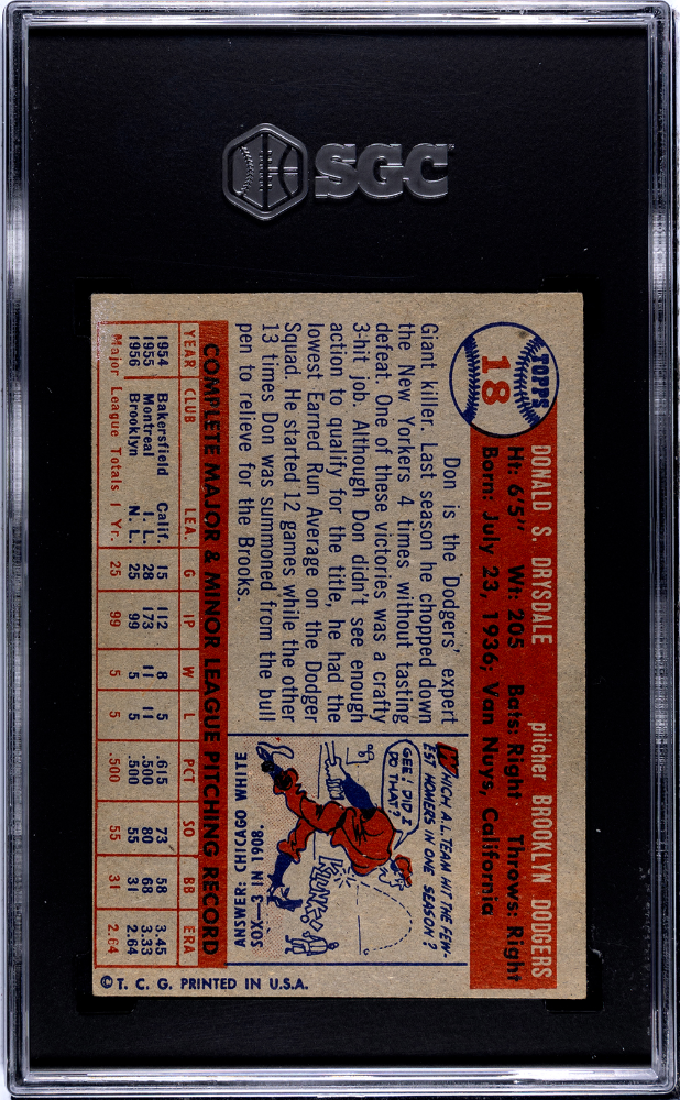 1957 Topps Don Drysdale #18 SGC 4