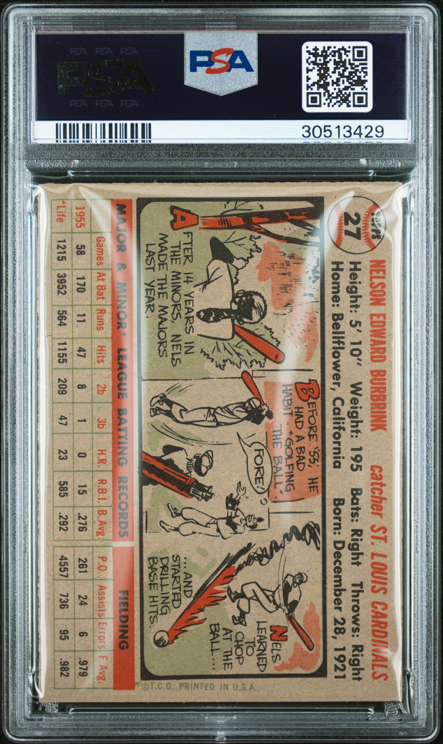 1956 Topps Nelson Burbrink #27 Gray Back PSA 7