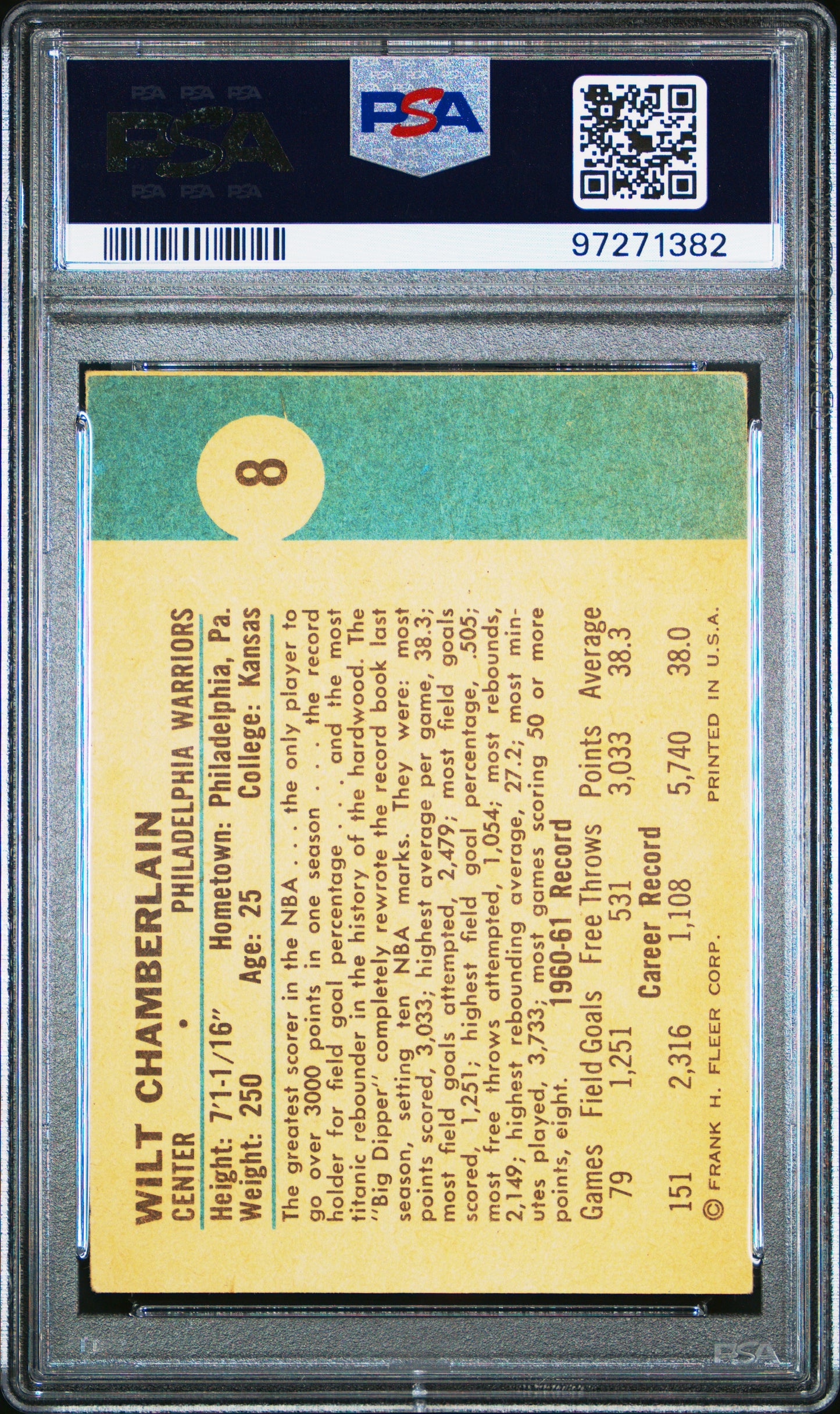 1961 Fleer Wilt Chamberlain #8 PSA 4