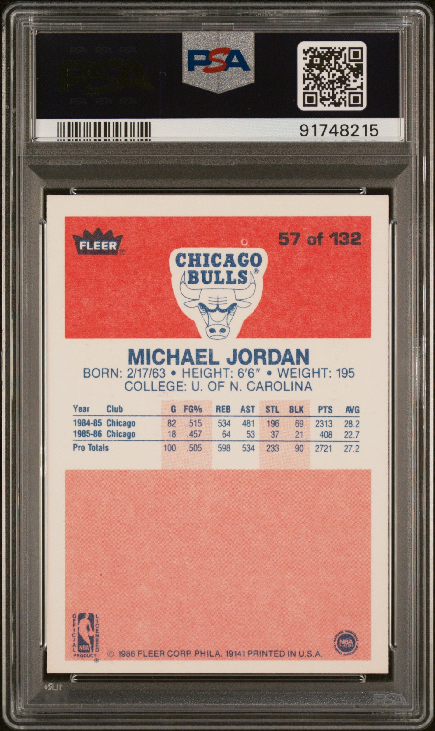 1986 Fleer Michael Jordan #57 PSA 7.5