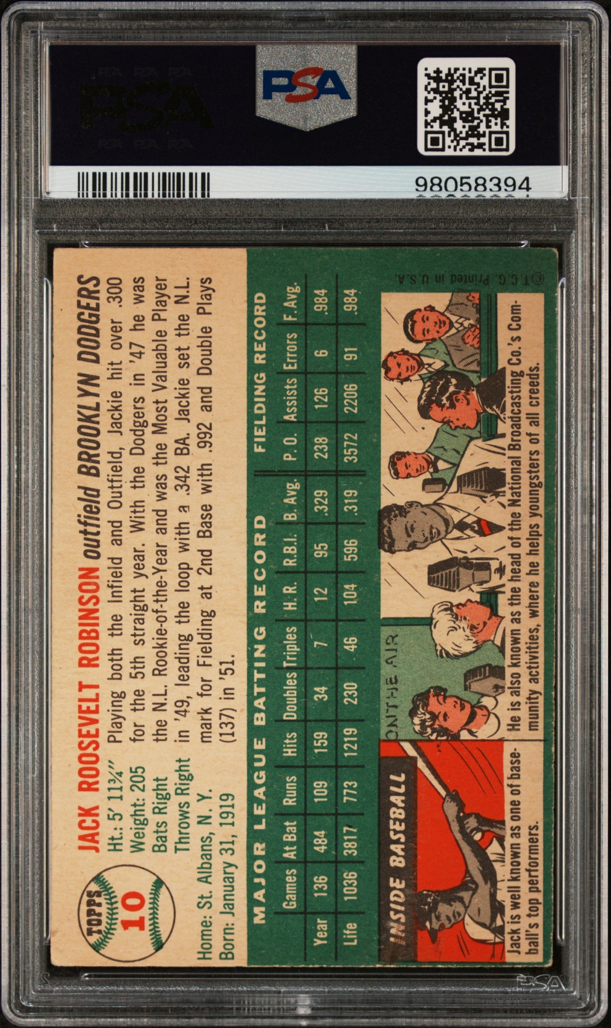 1954 Topps Jackie Robinson #10 PSA 4