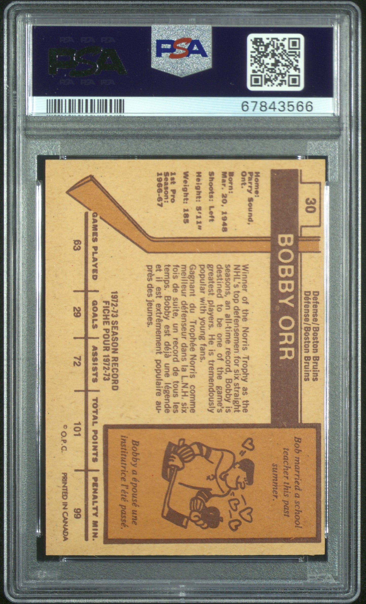 1973 O-Pee-Chee Bobby Orr #30 PSA 6