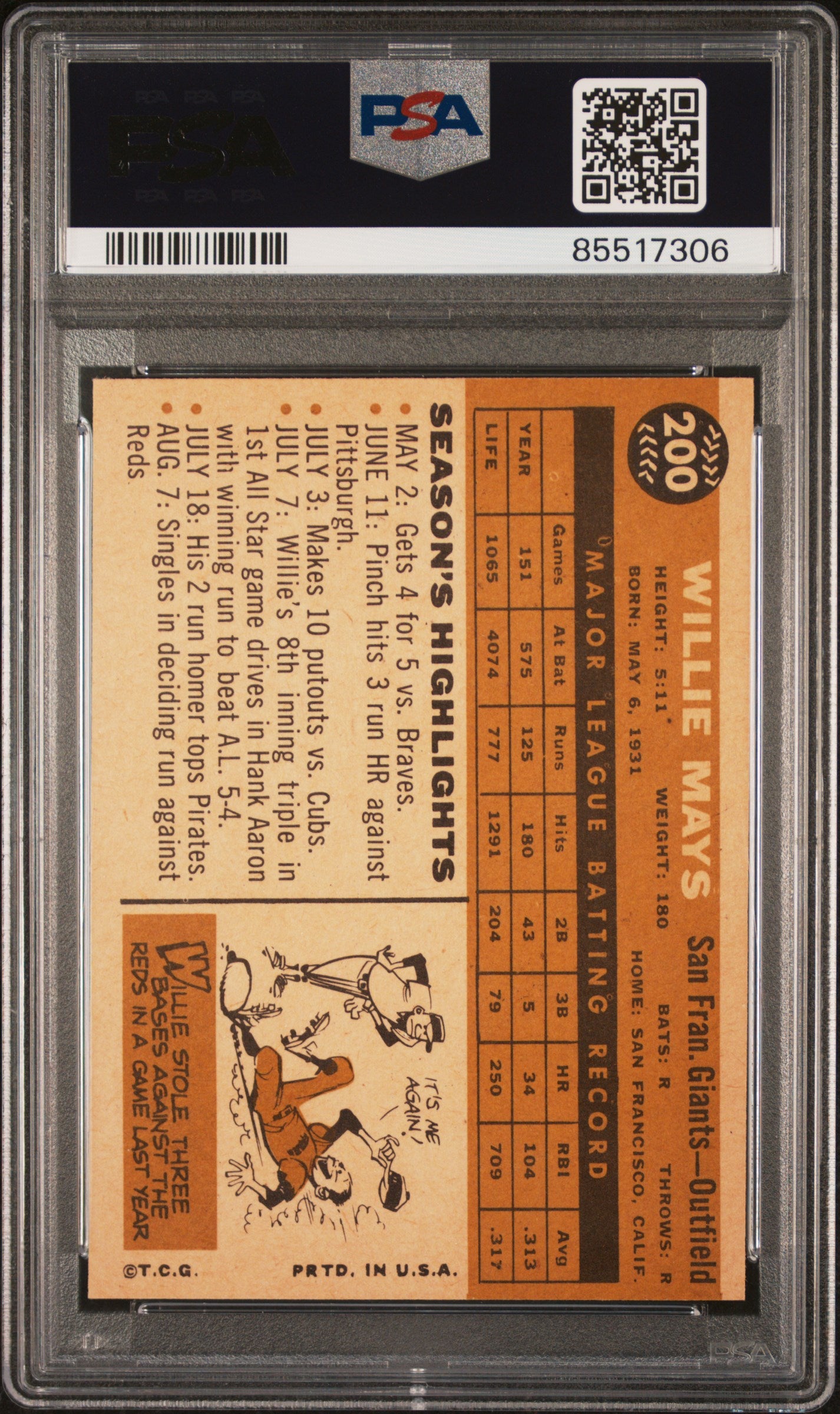 1960 Topps Willie Mays #200 PSA 8