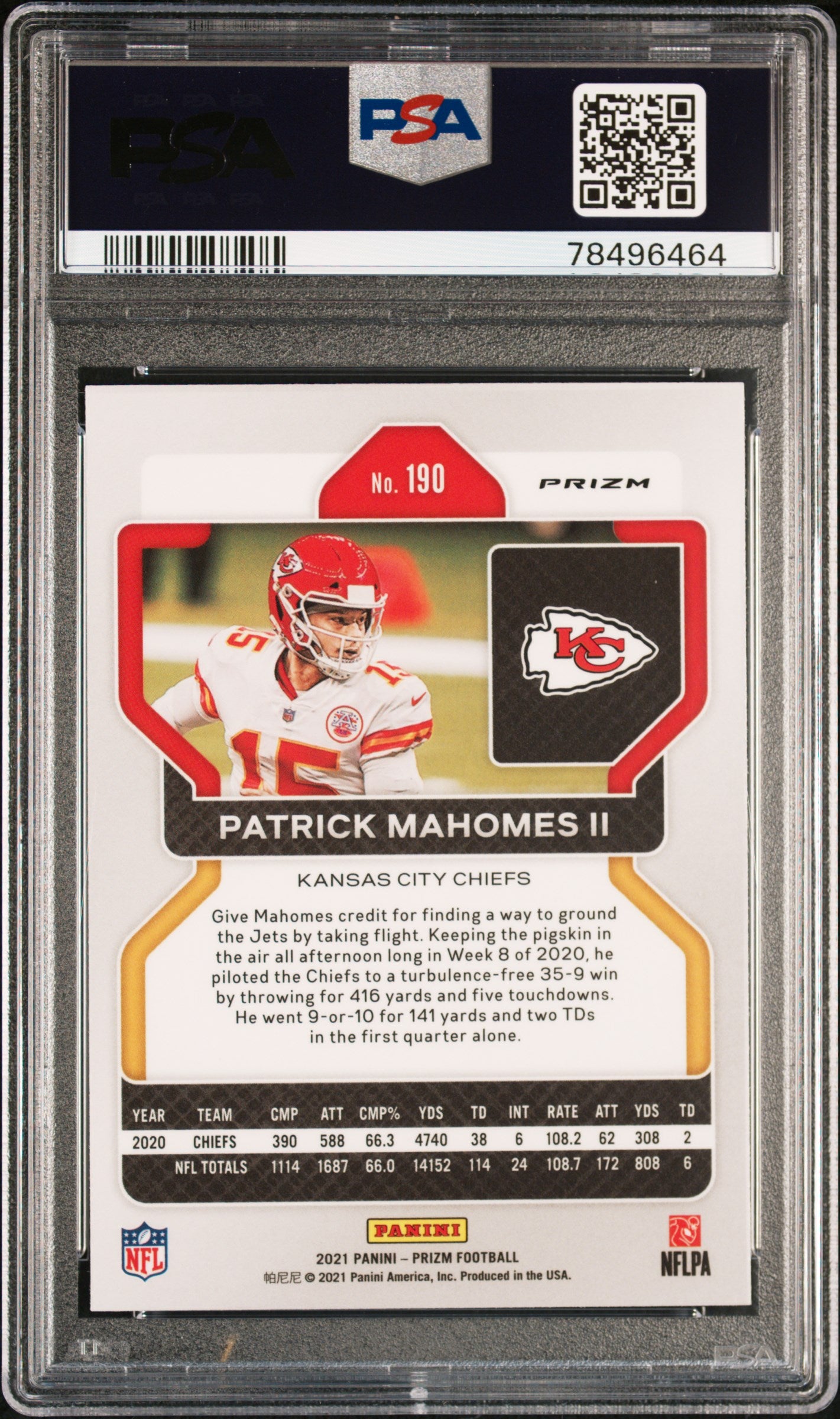 2021 Panini Prizm Patrick Mahomes II #190 Red Ice PSA 9