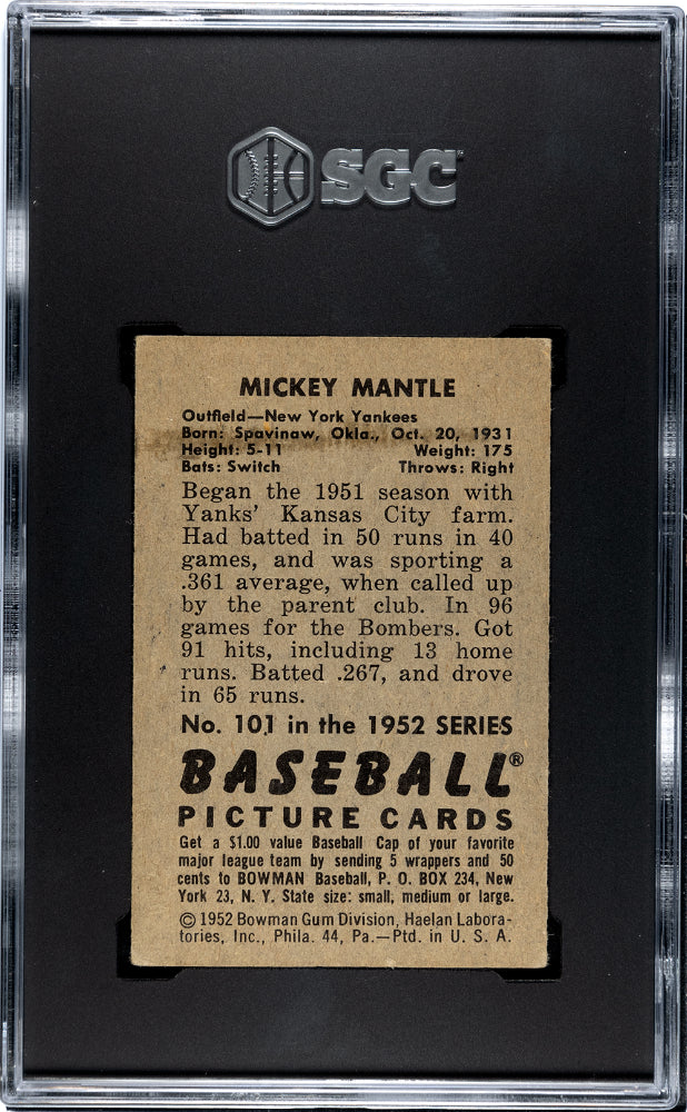 1952 Bowman Mickey Mantle #101 SGC 4