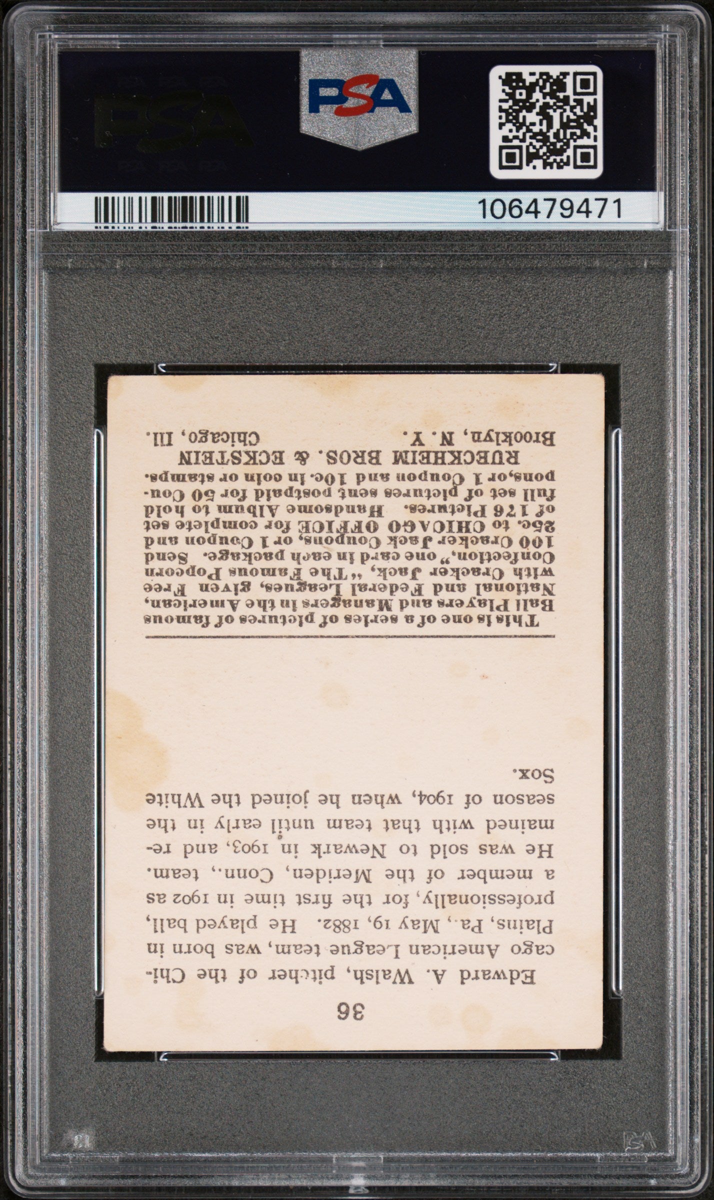 1915 Cracker Jack Ed Walsh #36 PSA 4