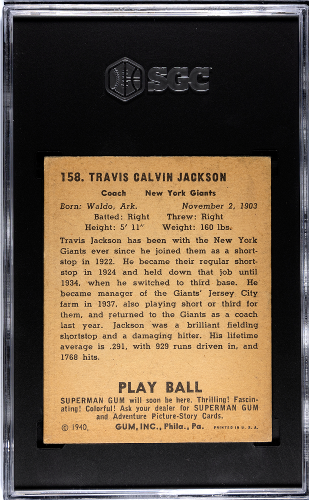 1940 Playball Stonewall Jackson #158 SGC 3.5