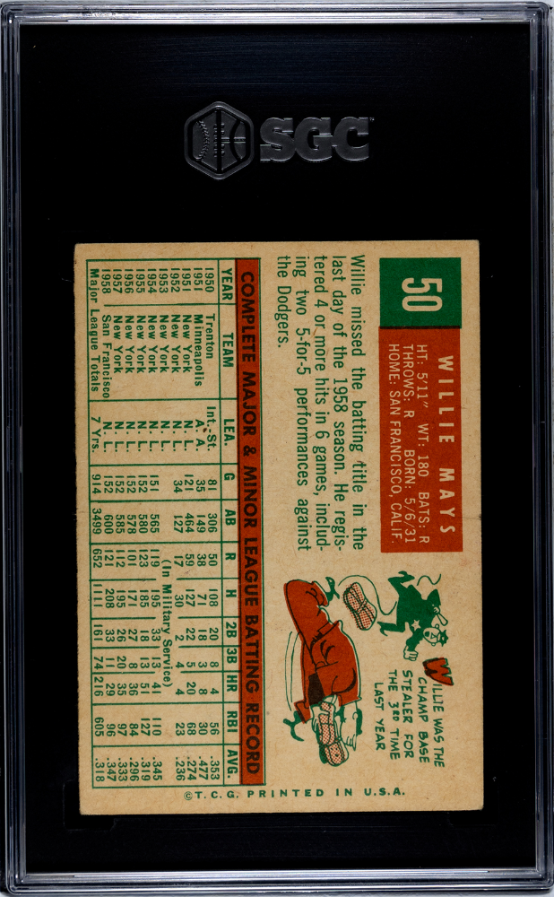 1959 Topps Willie Mays #50 SGC 3