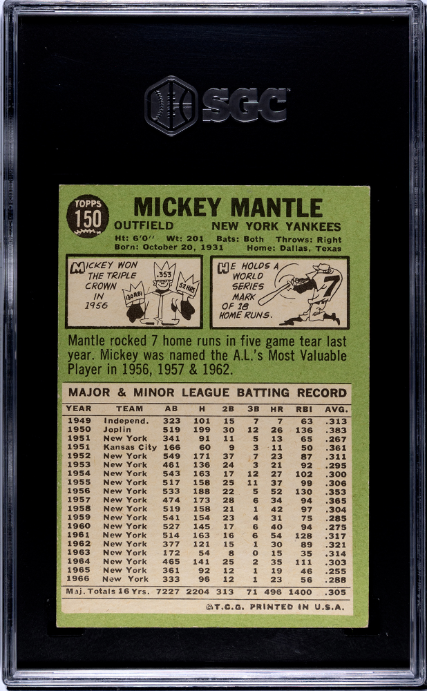 1967 Topps Mickey Mantle #150 SGC 5