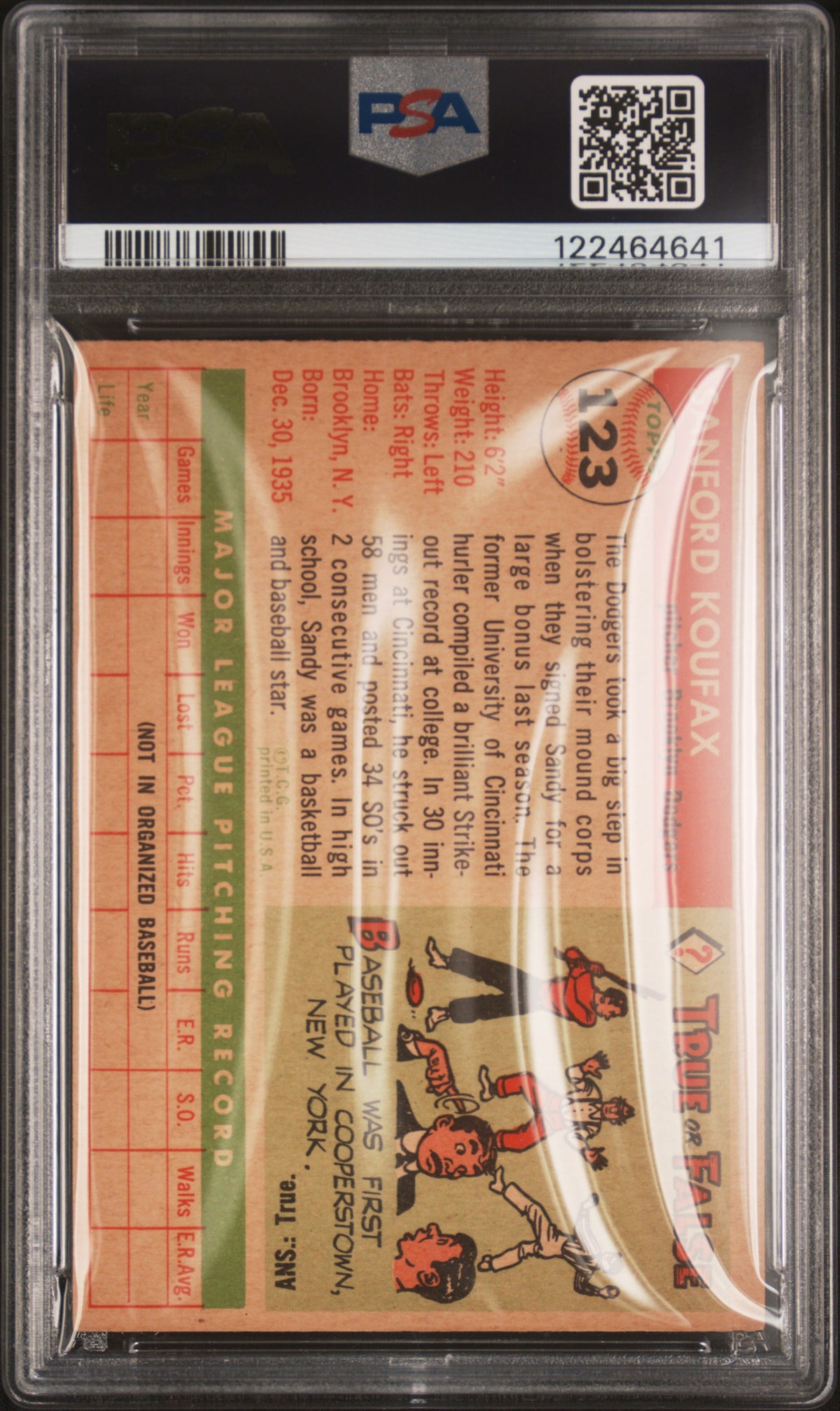 1955 Topps Sandy Koufax #123 PSA 6