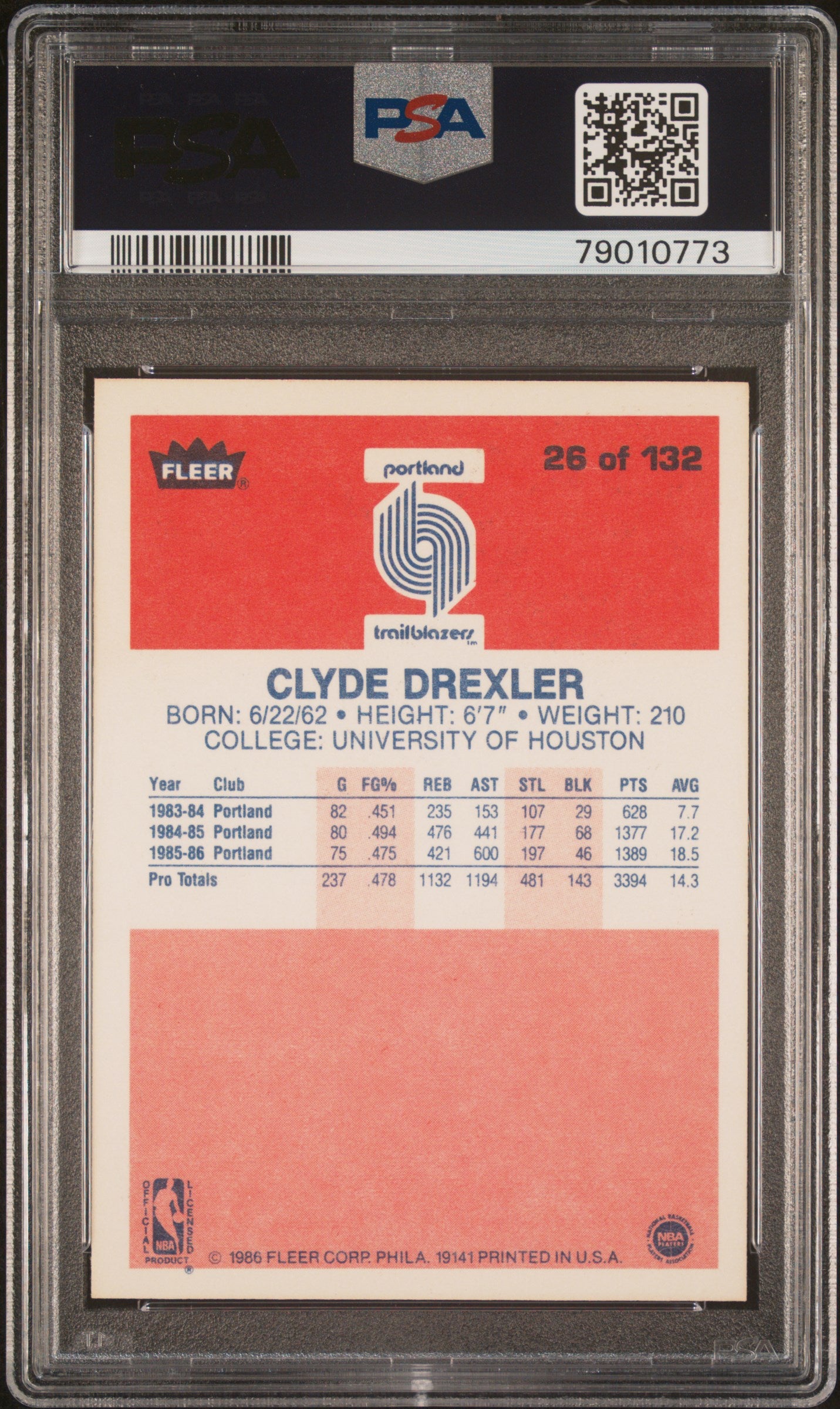 1986 Fleer Clyde Drexler #26 PSA 8