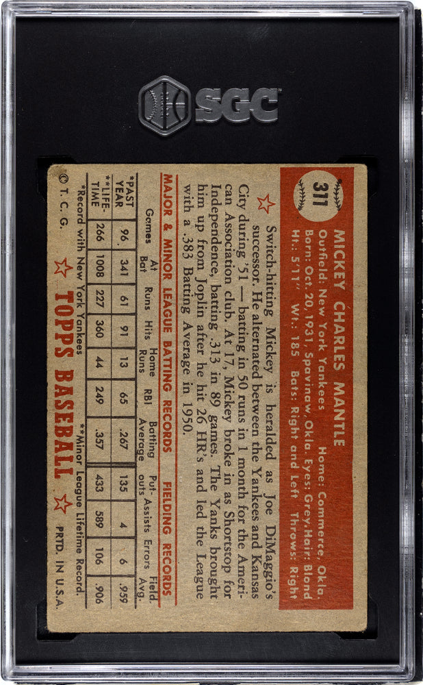 1952 Topps Mickey Mantle #311 SGC 2