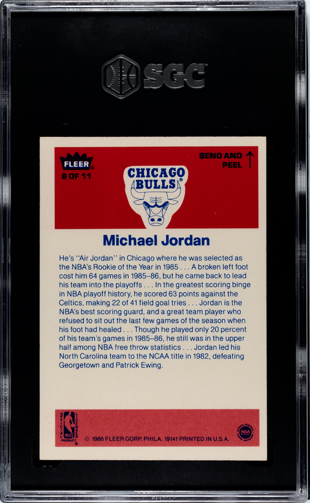 1986 Fleer Sticker Michael Jordan #8 SGC 9