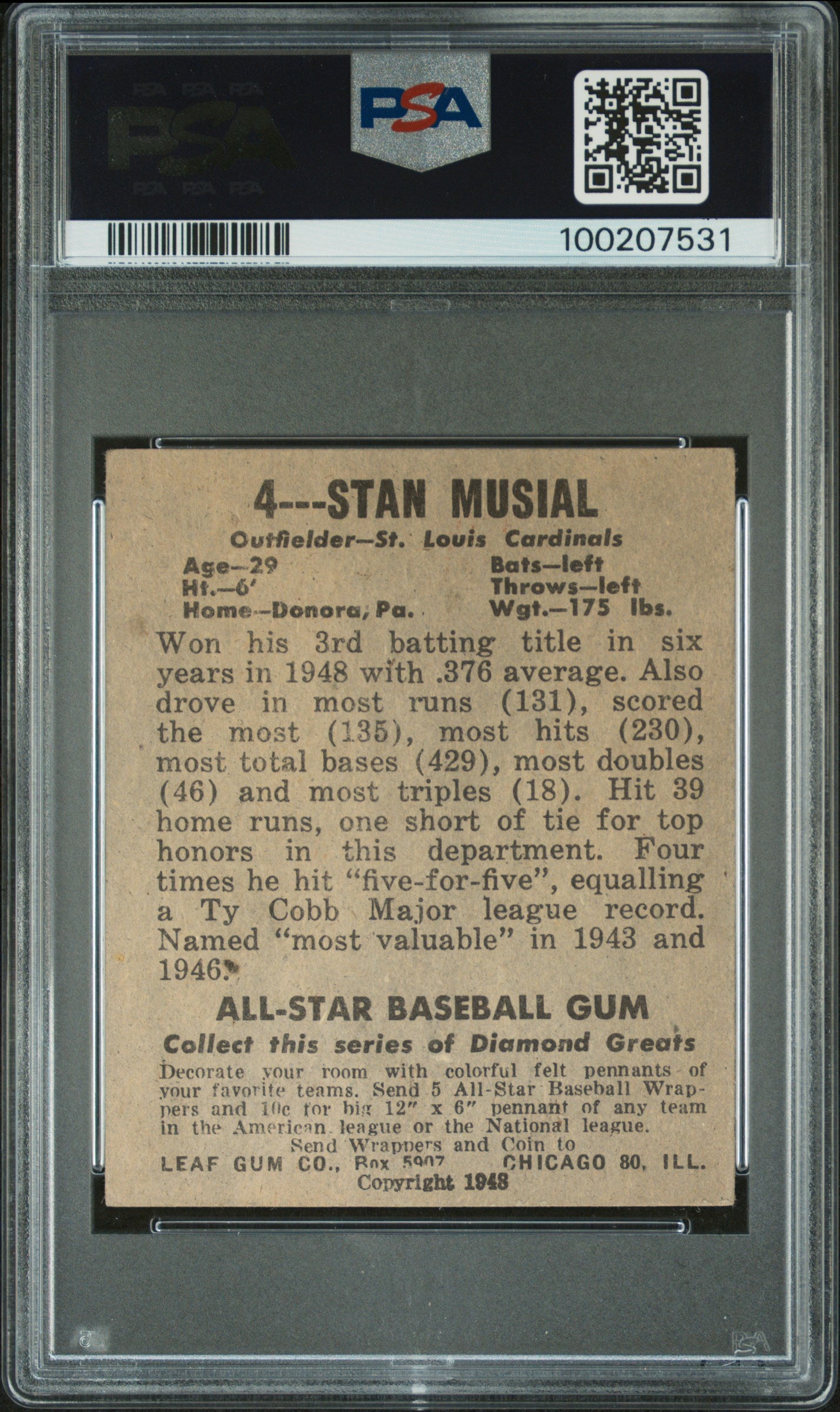 1948 Leaf Stan Musial #4 PSA 4