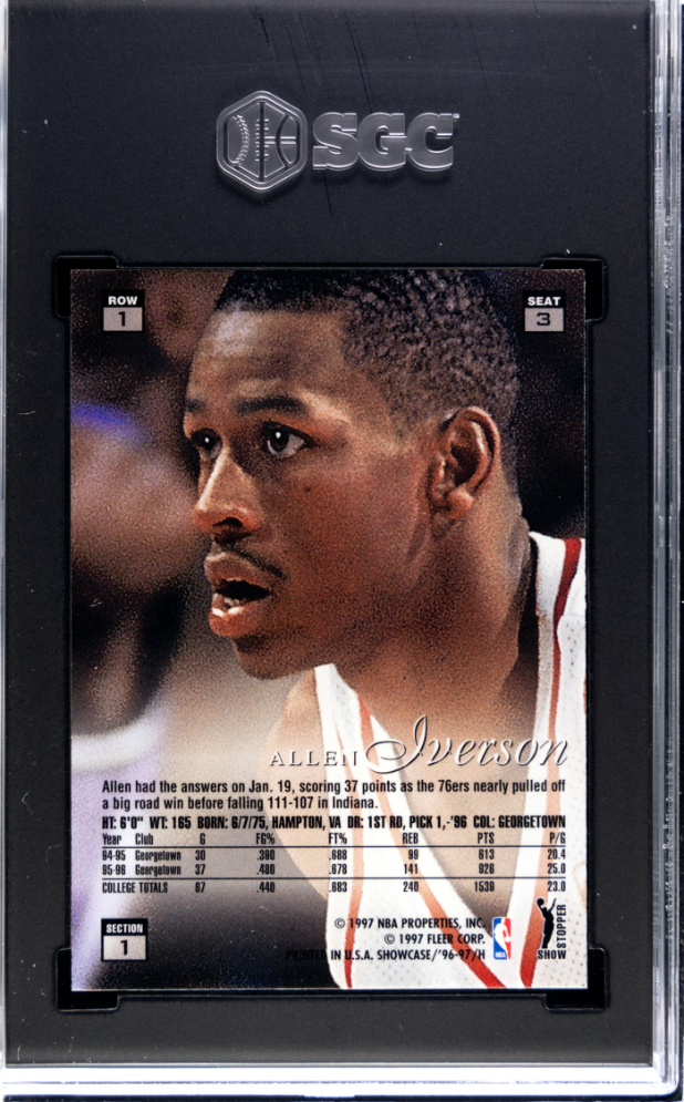 1996 Flair Showcase Allen Iverson #3 Row SGC 9