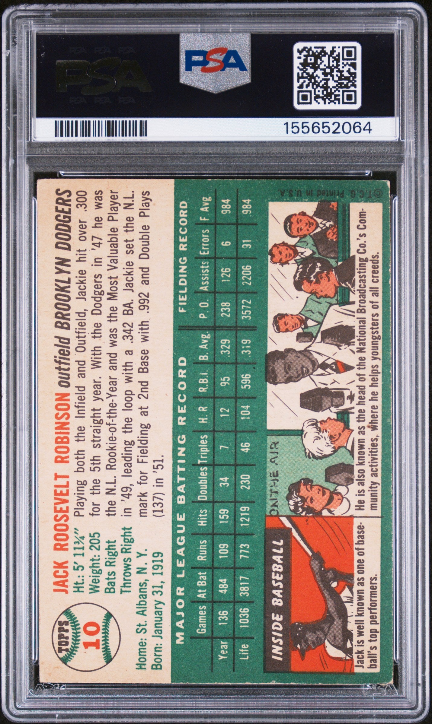 1954 Topps Jackie Robinson #10 PSA 3