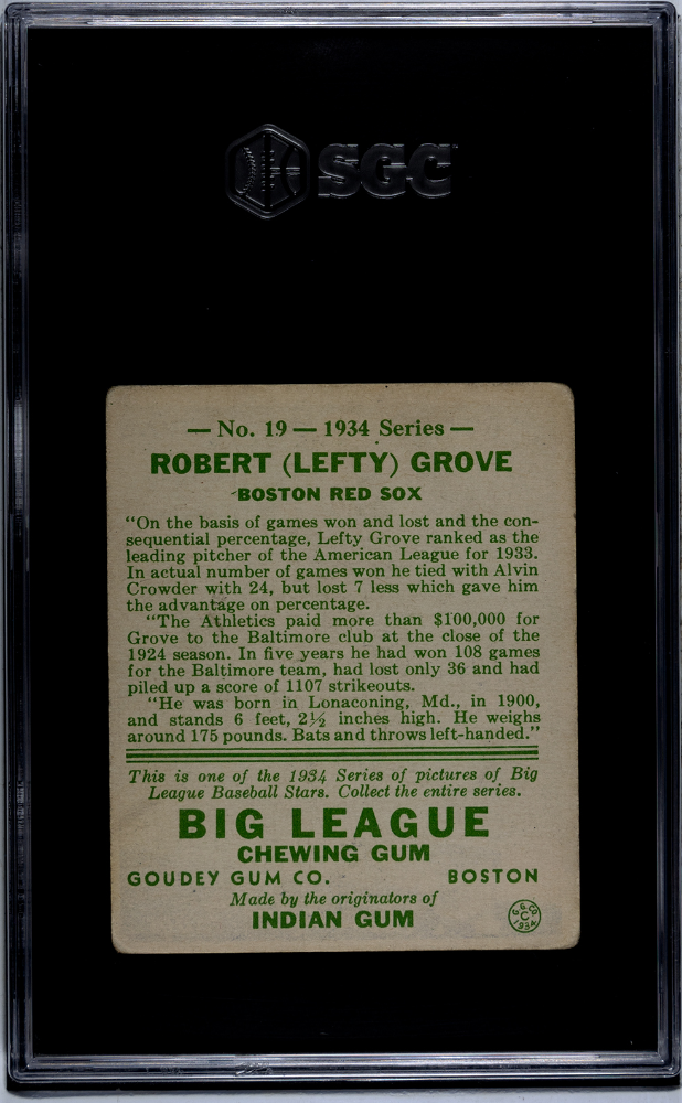 1934 Goudey Lefty Grove #19 SGC 2