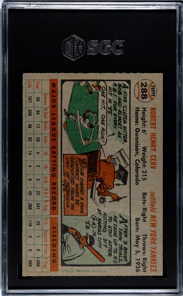1956 Topps Bob Cerv #288 SGC 8