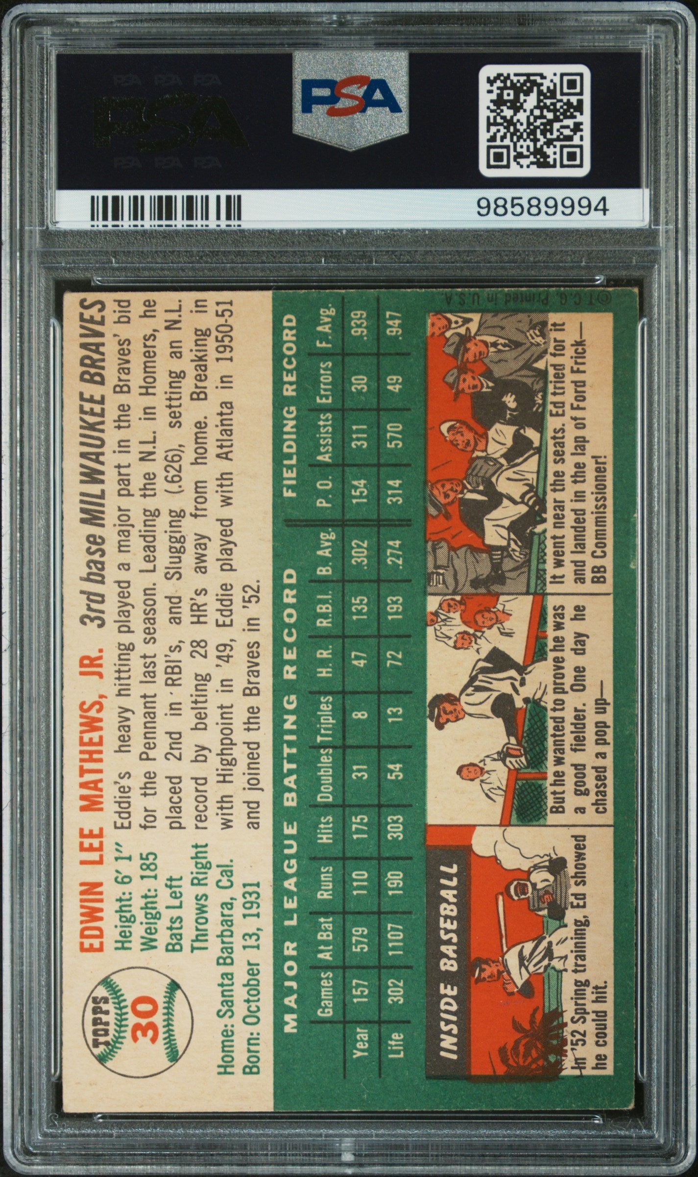 1954 Topps Ed Mathews #30 PSA 4