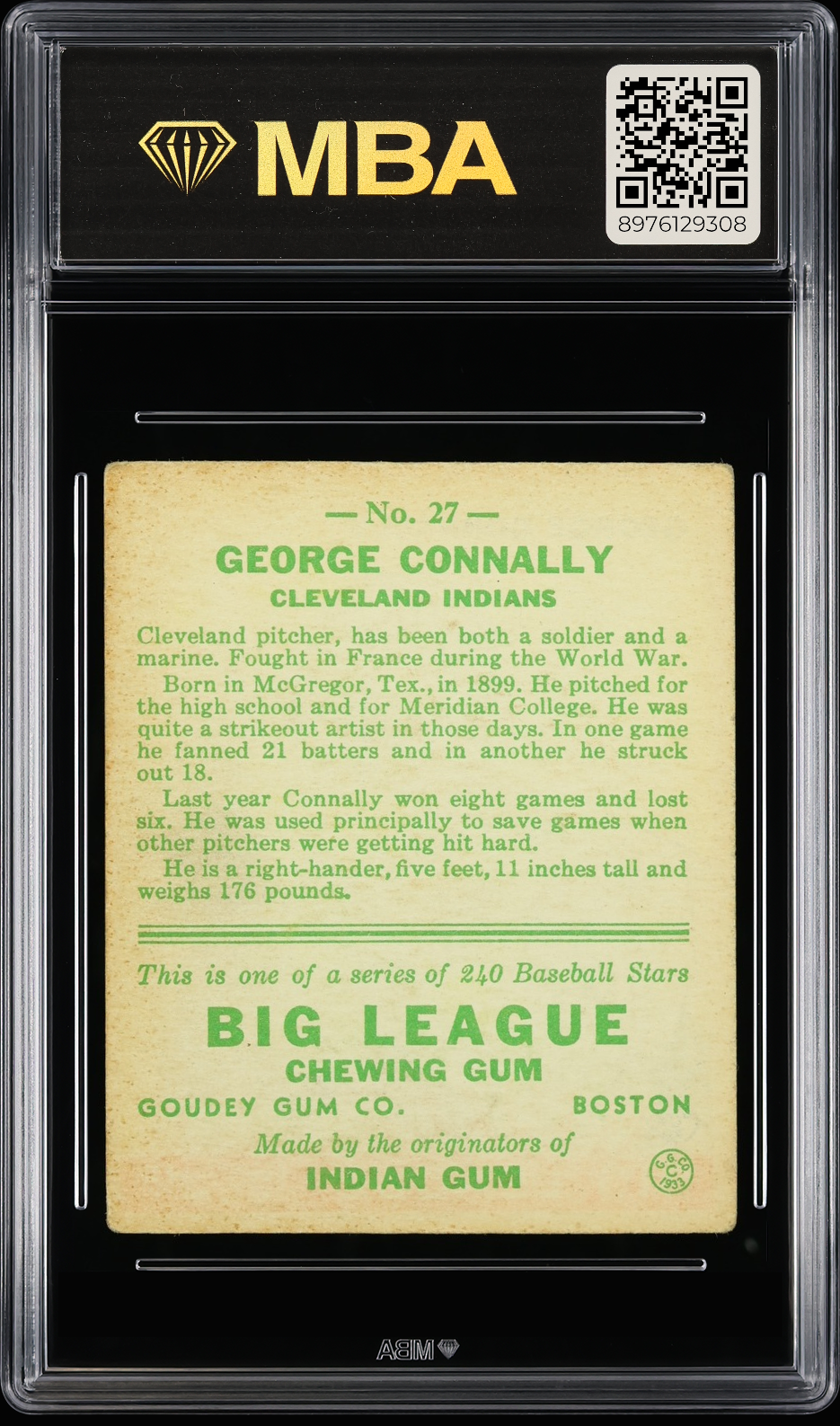 1933 Goudey George Connally #27 MBA 3