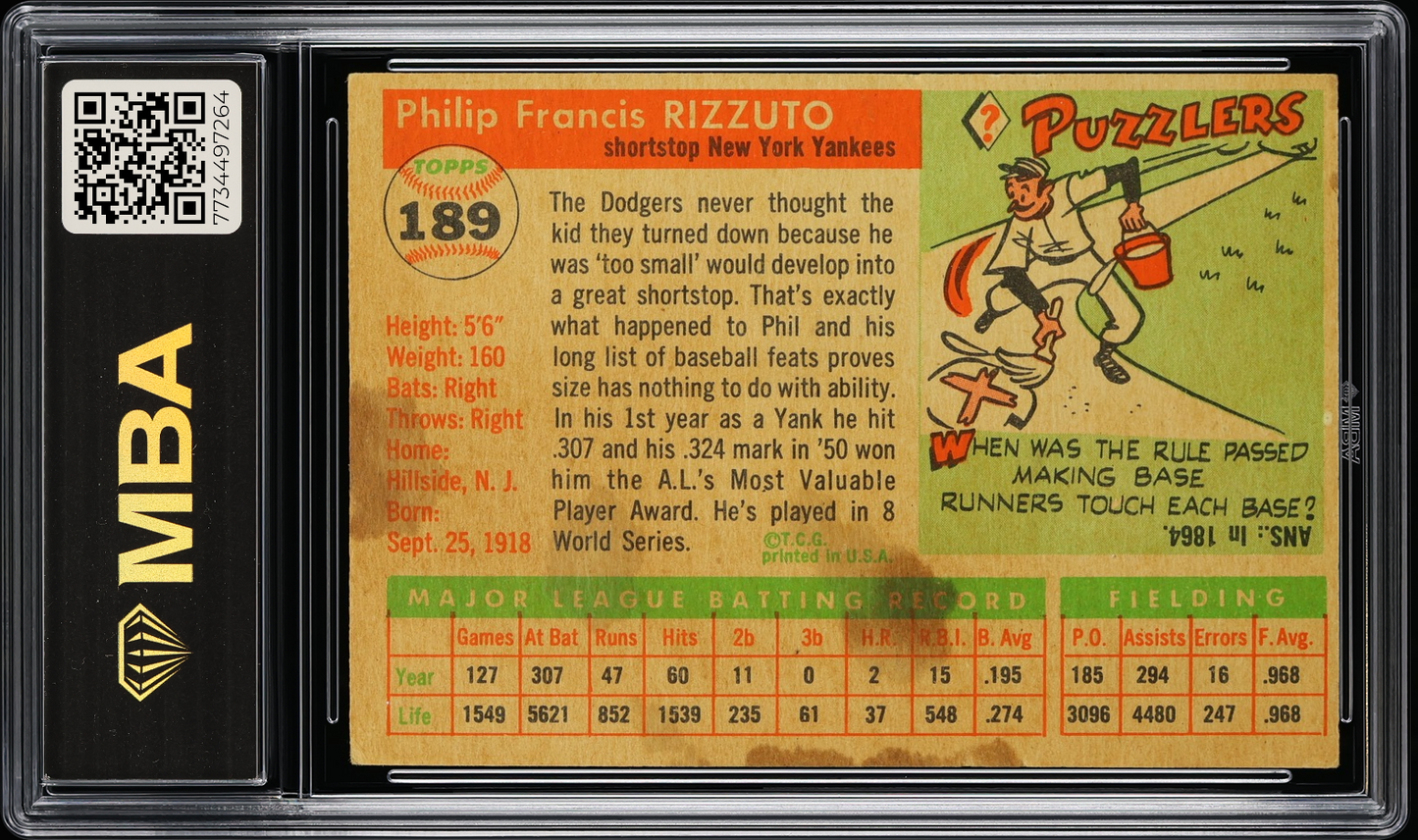 1955 Topps Phil Rizzuto #189 MBA 2