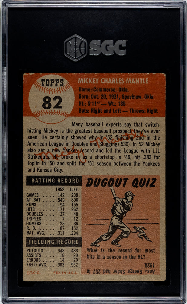 1953 Topps Mickey Mantle #82 SGC 3