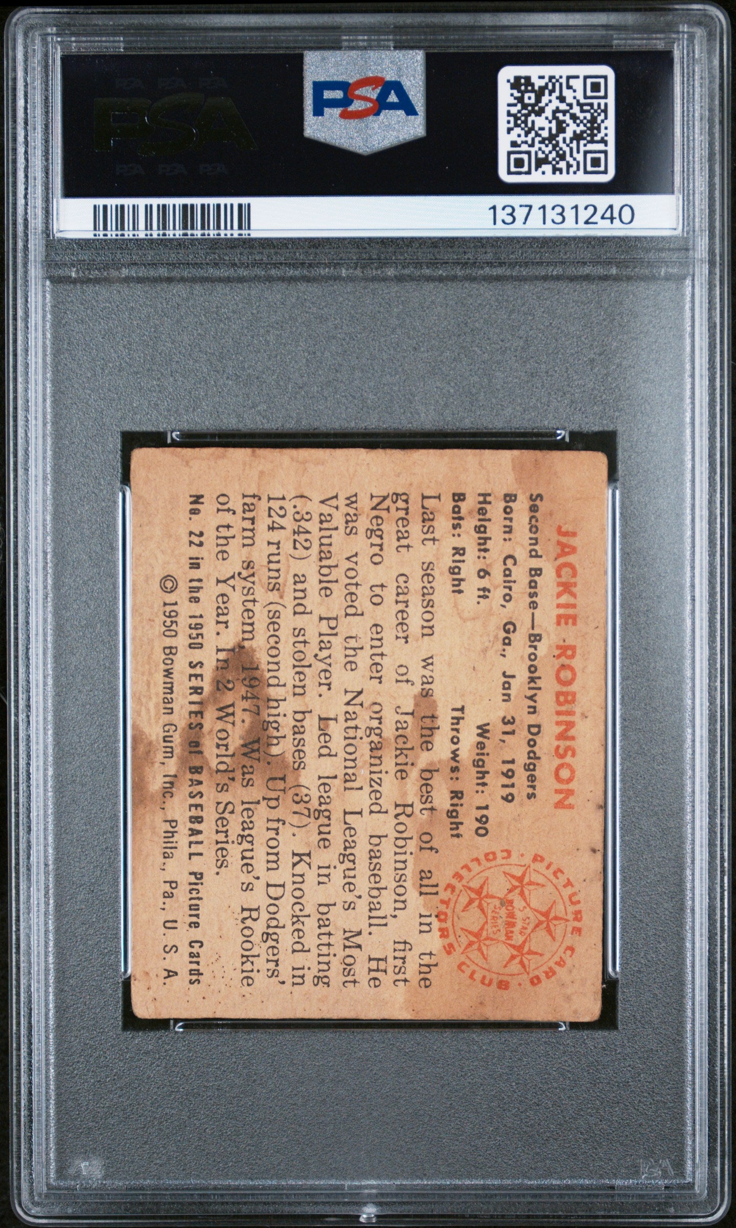 1950 Bowman Jackie Robinson #22 PSA 2