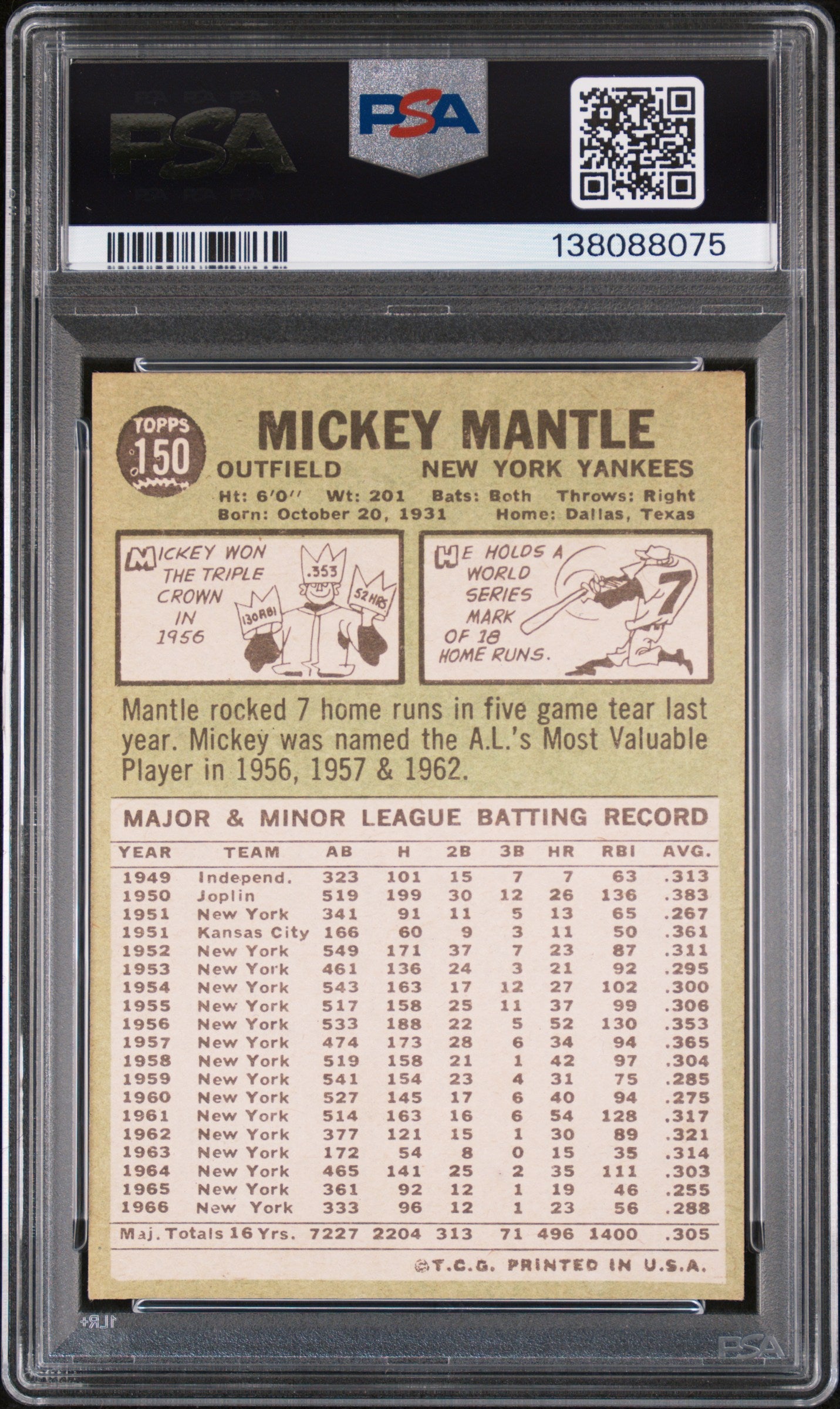 1967 Topps Mickey Mantle #150 PSA 5
