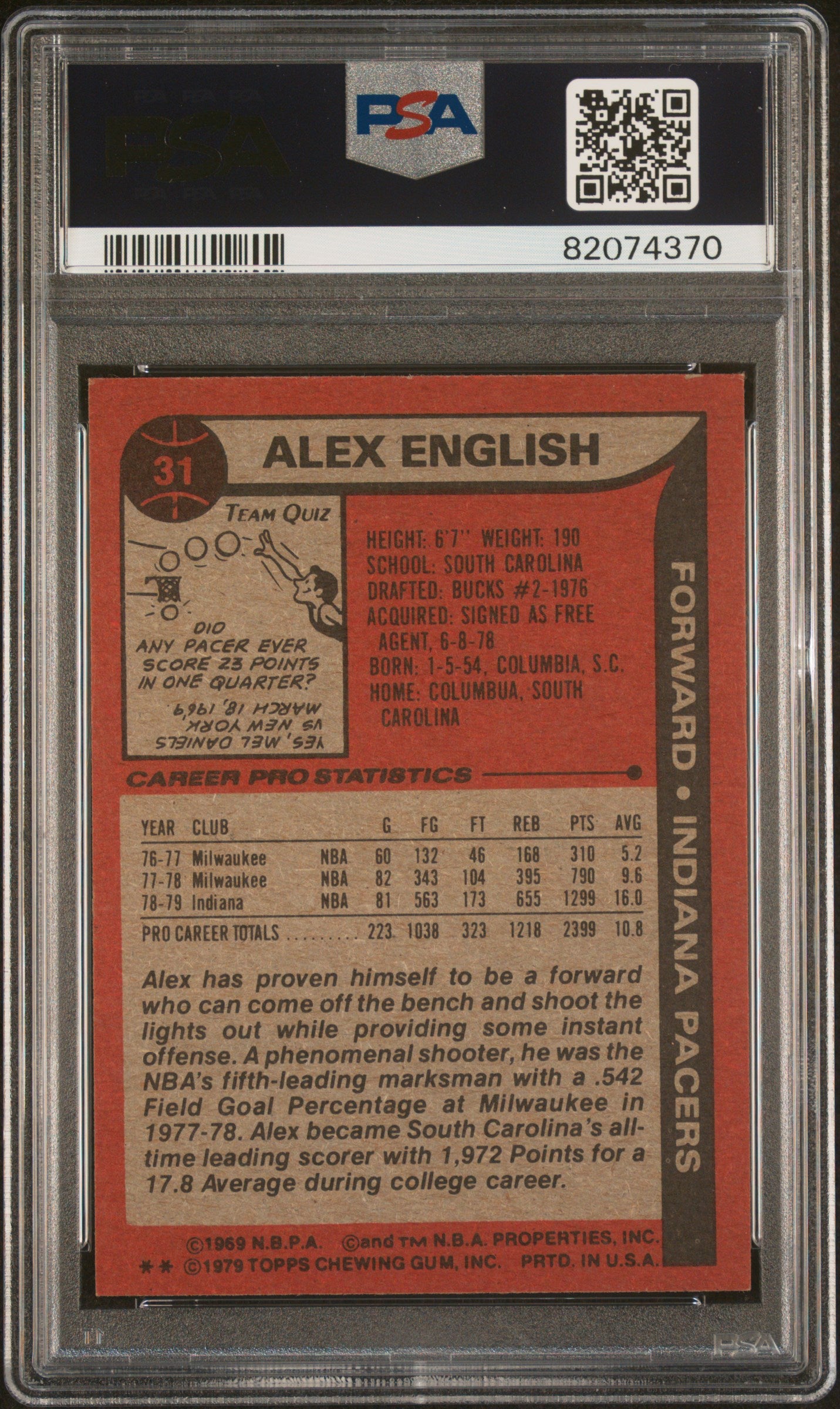 1979 Topps Alex English #31 PSA 8