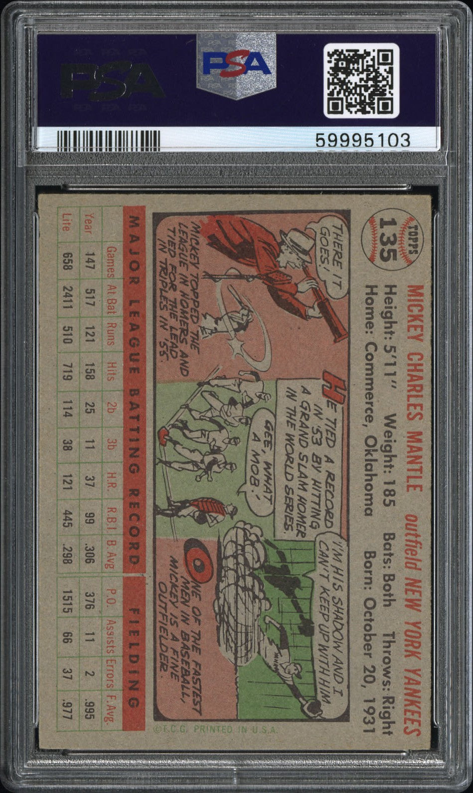 1956 Topps Mickey Mantle #135 Gray Back PSA 7