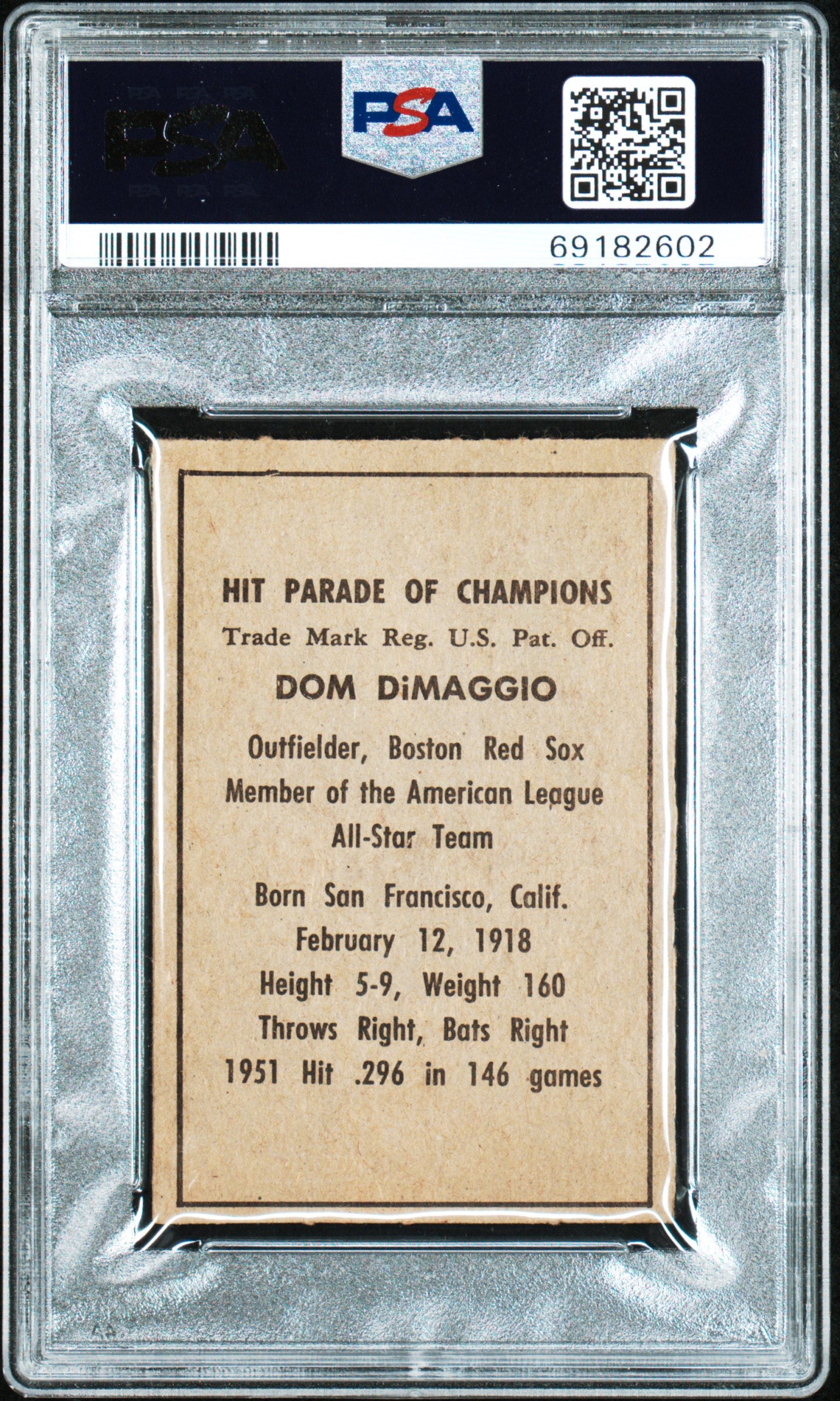 1952 Berk Ross Dom Dimaggio PSA 6