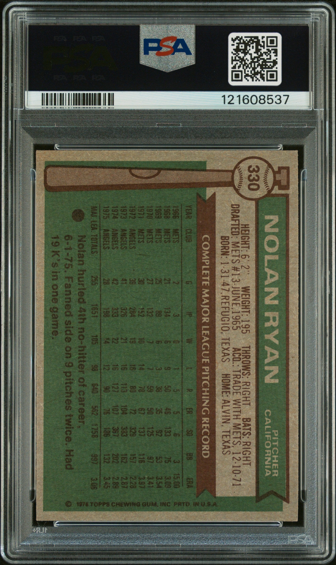 1976 Topps Nolan Ryan #330 PSA 8
