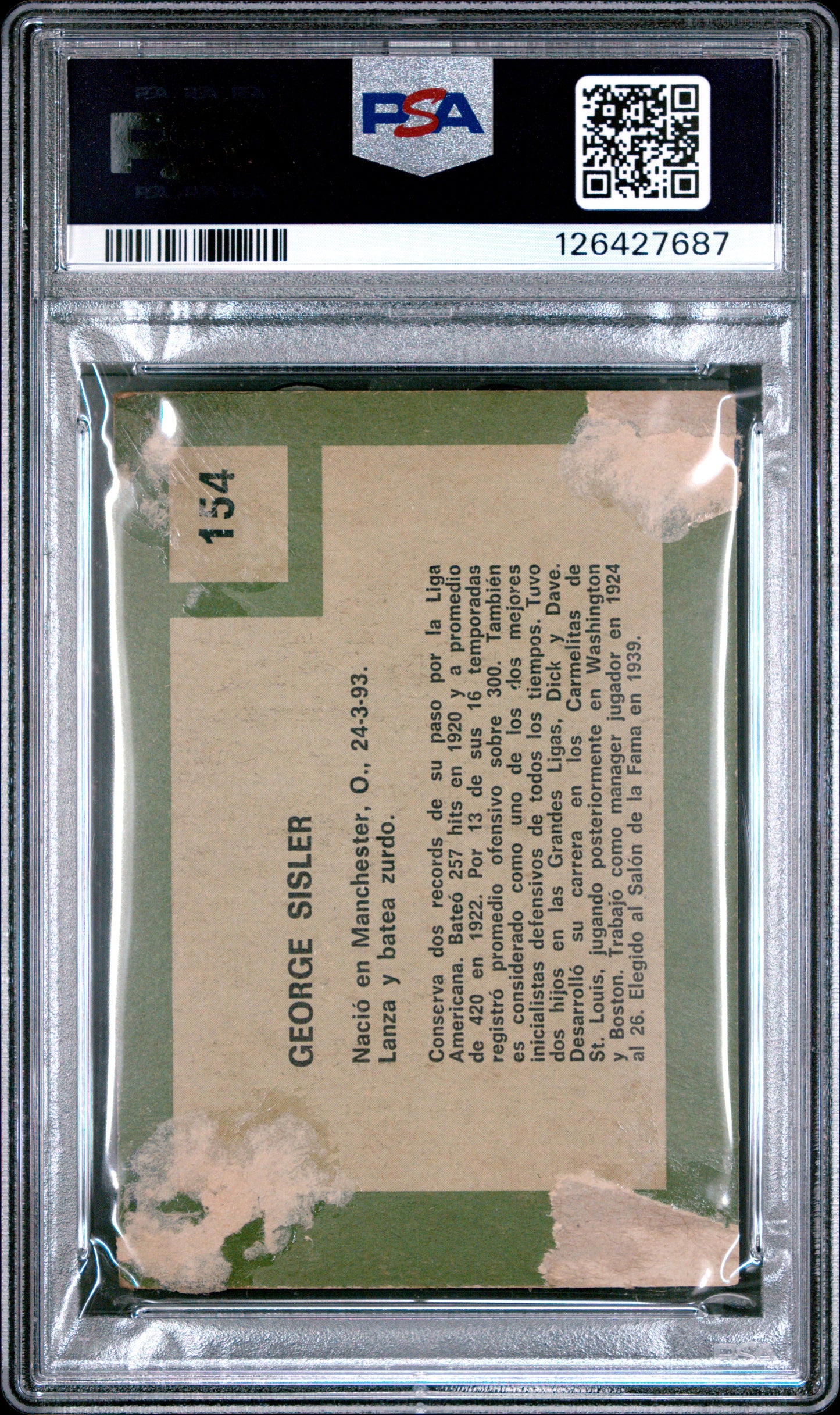 1967 Venezuela Topps George Sisler #154 PSA 1