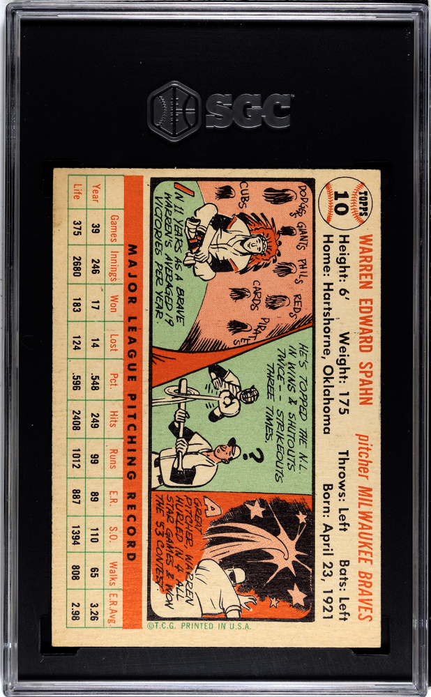 1956 Topps Warren Spahn #10 White Back SGC 4