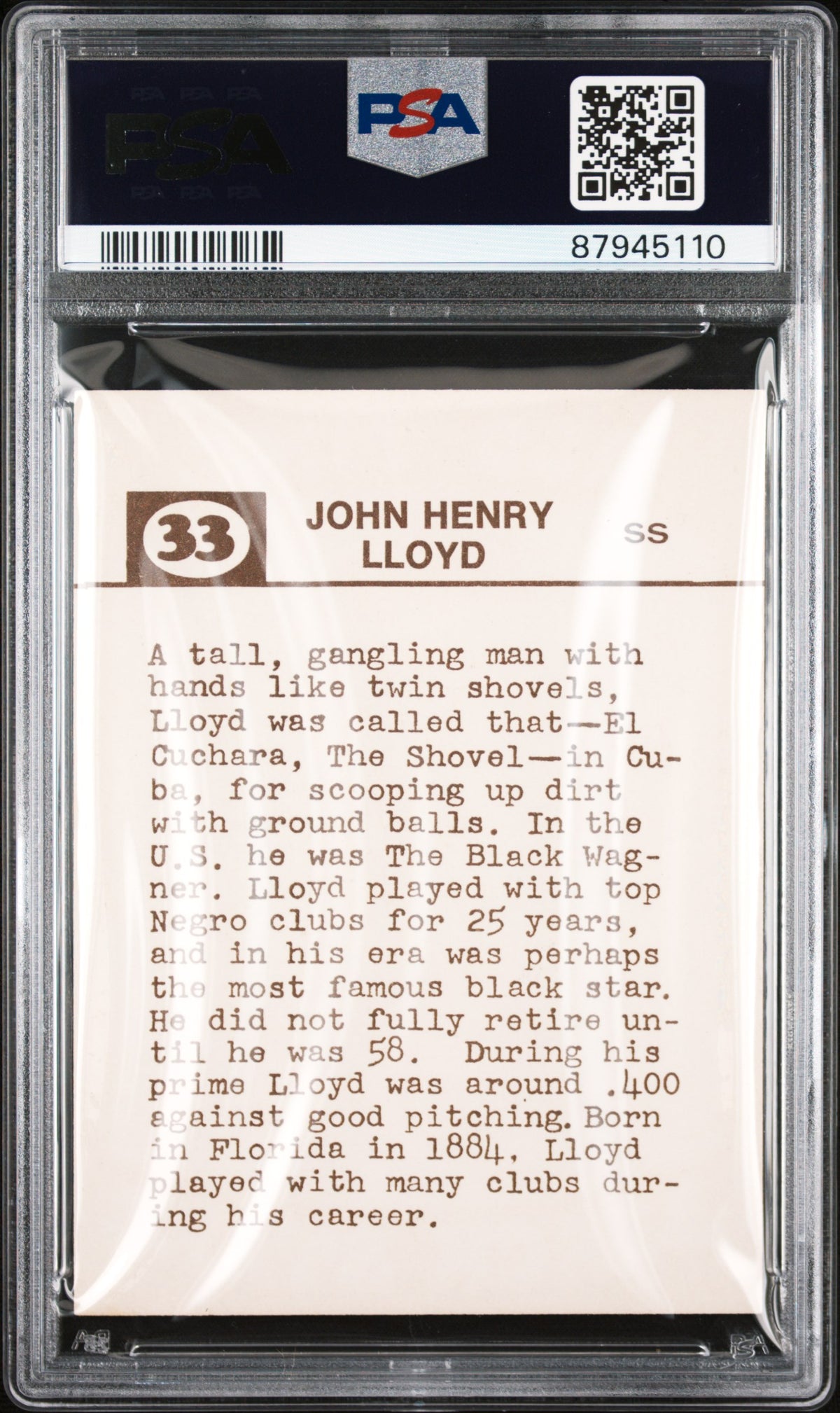 1974 Laughlin Old-Time Black Stars John Henry Lloyd #33 PSA 8